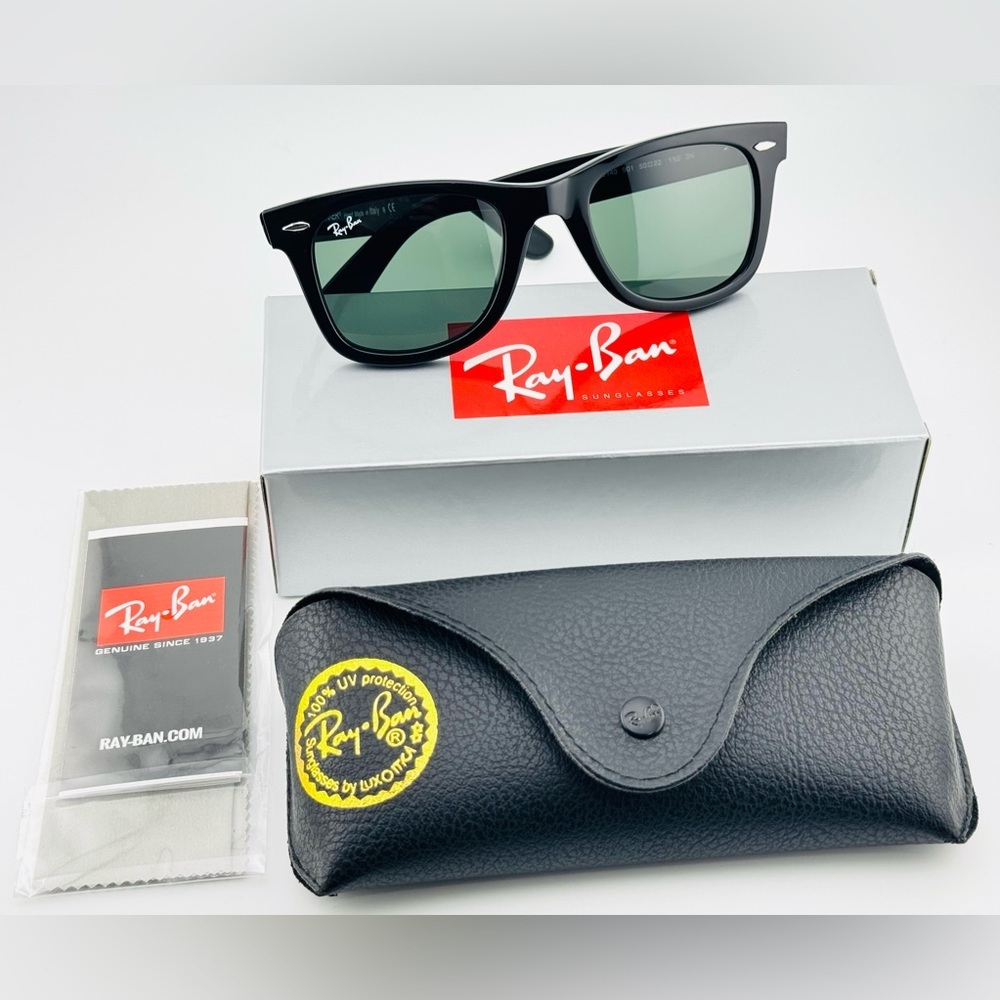 Ray-Ban Sunglasses RB2140 Wayfarer Classic UNISEX! Acetate black Green Lenses - Picture 14 of 14